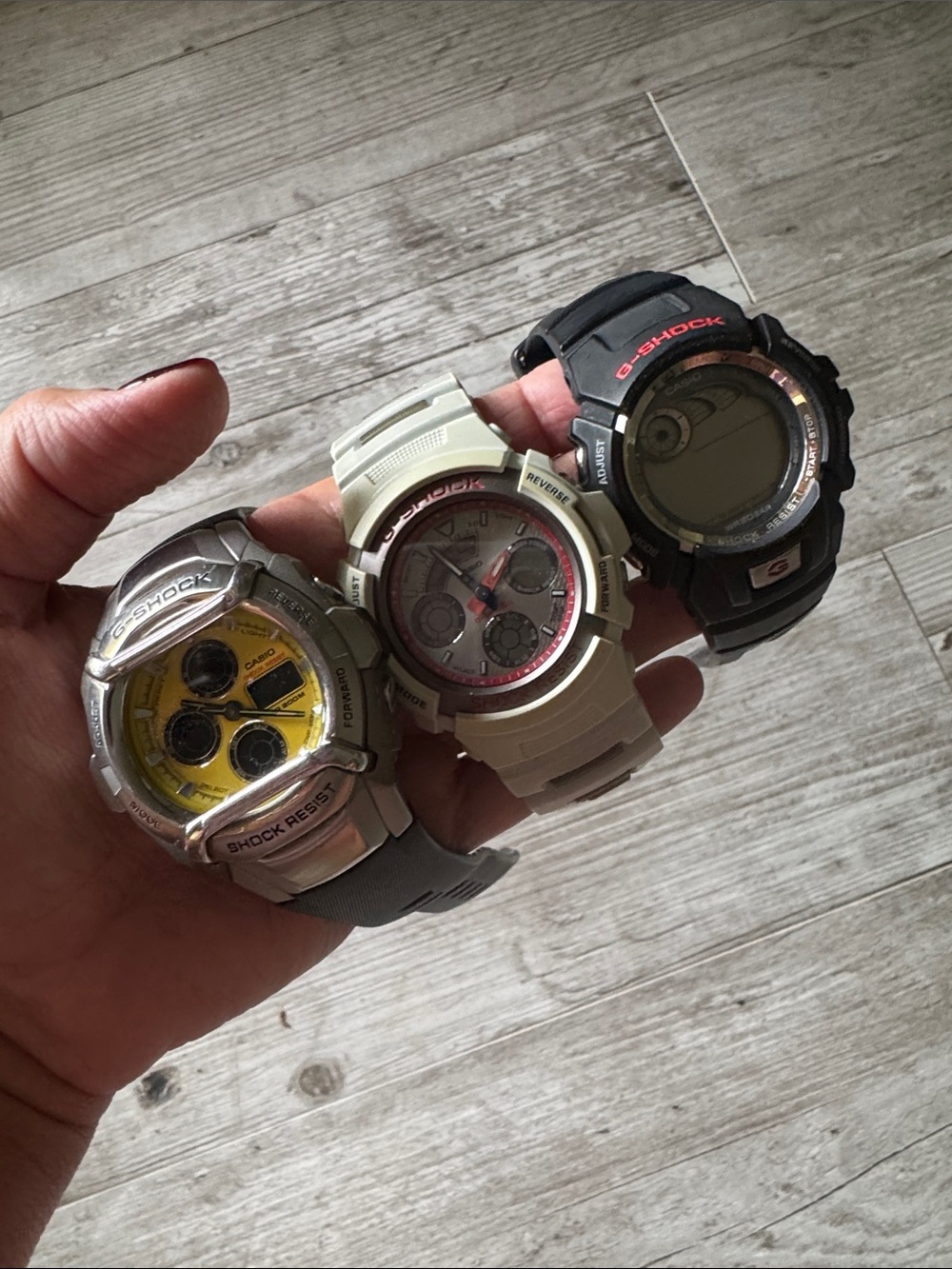 G-Shock Triple Watch Set – White, Black & Yellow Accents